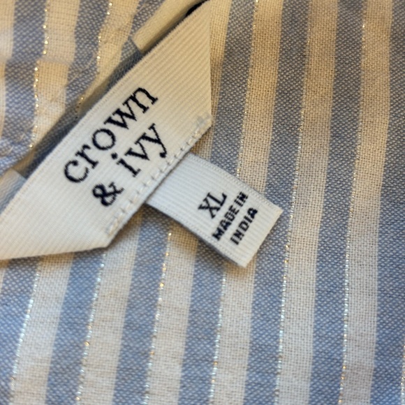 Crown & Ivy Blue and White Striped Top with Embroidered Hem - Picture 5 of 8